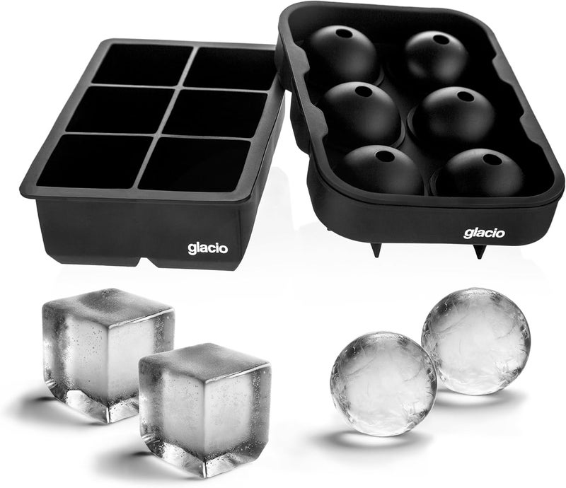 glacio Silicone Ice Cube Trays – Large Silicone Molds for 2-Inch Ice Cubes and Spheres Whiskey Ice Cube Trays with Lids for Cocktails & Bourbon – Set of 2 - Image 1